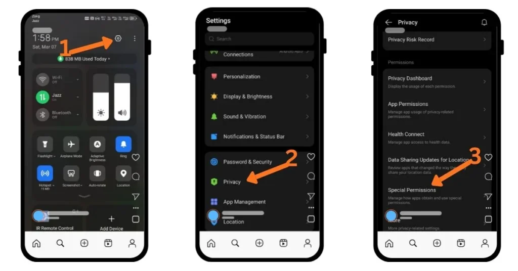 How to find 'Special Permissions' on Android to install Anime World Z